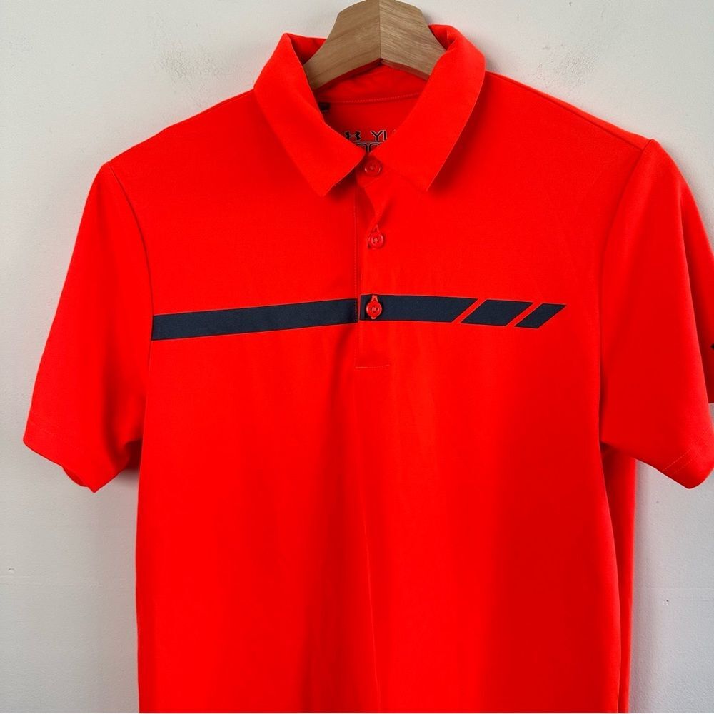 Under Armour Heat Gear Orange and Gray Golf Club Polo Shirt Boys Youth Large - Picture 4 of 7